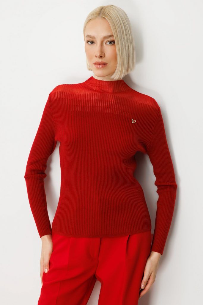 ON TRİKO Aksesuar Detaylı Triko Kazak  60346 - KIRMIZI