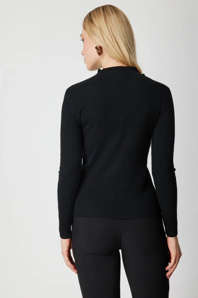 ON TRİKO Yakası Taşlı Dik Yaka Triko Kazak 60386 - Siyah