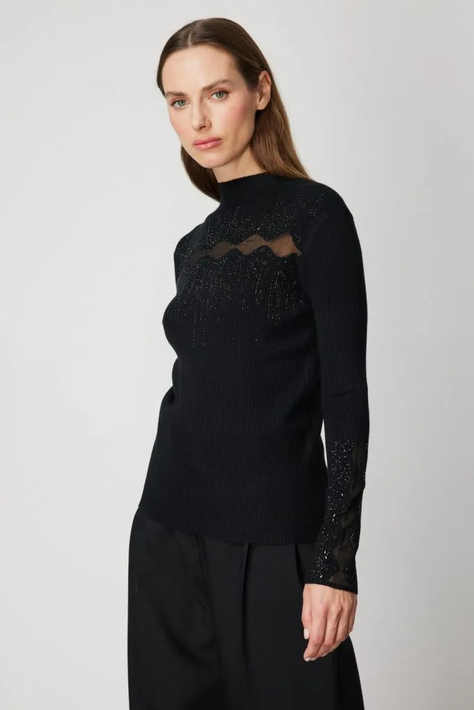 ON TRİKO Transparan Detaylı Taşlı Triko Kazak 60387