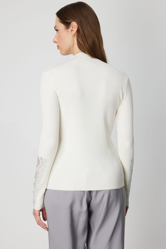 ON TRİKO Transparan Detaylı Taşlı Triko Kazak 60387 - EKRU