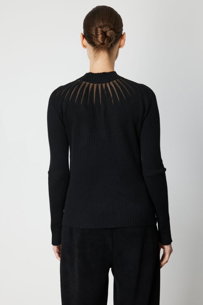 ON TRİKO Önü Taşlı Dik Yaka Triko Kazak 60388 - Siyah