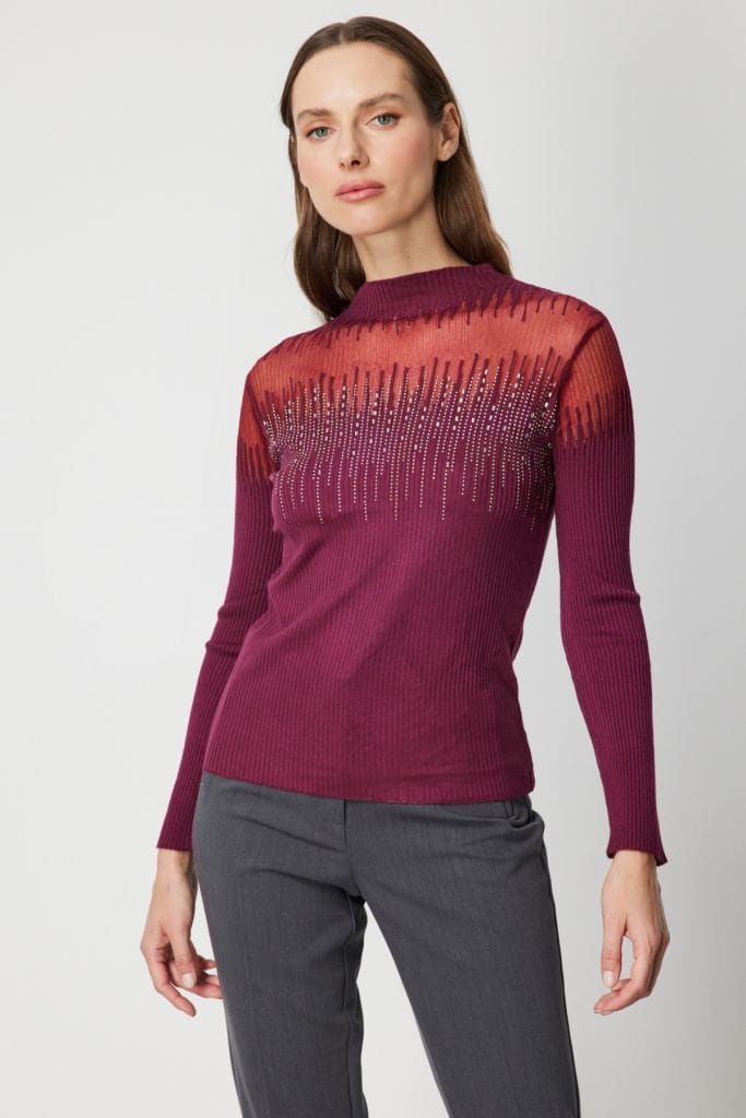 ON TRİKO Transparan Detaylı Taşlı Triko Kazak 60390