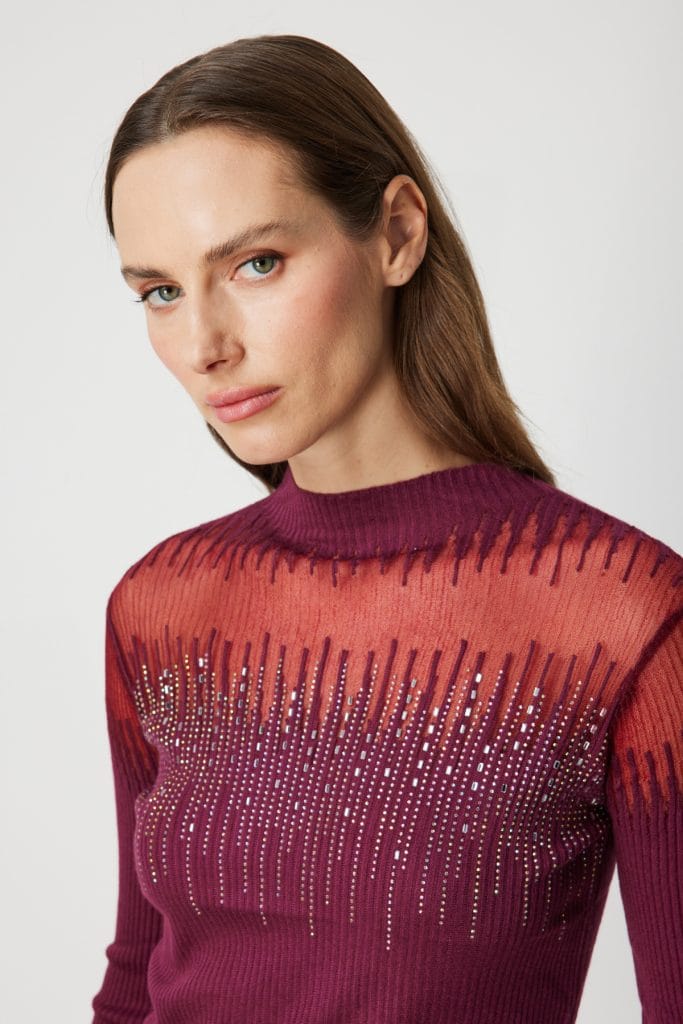 ON TRİKO Transparan Detaylı Taşlı Triko Kazak 60390