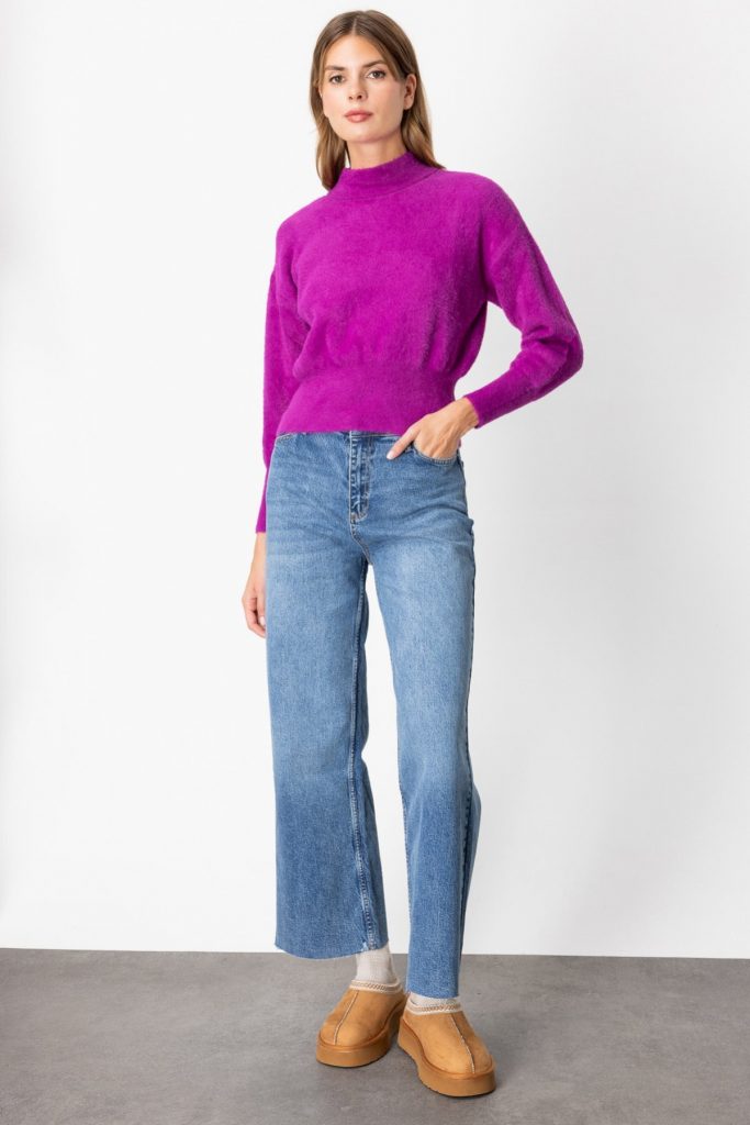 ON TRİKO Dik Yaka Peluş Kazak 63313 - fusya