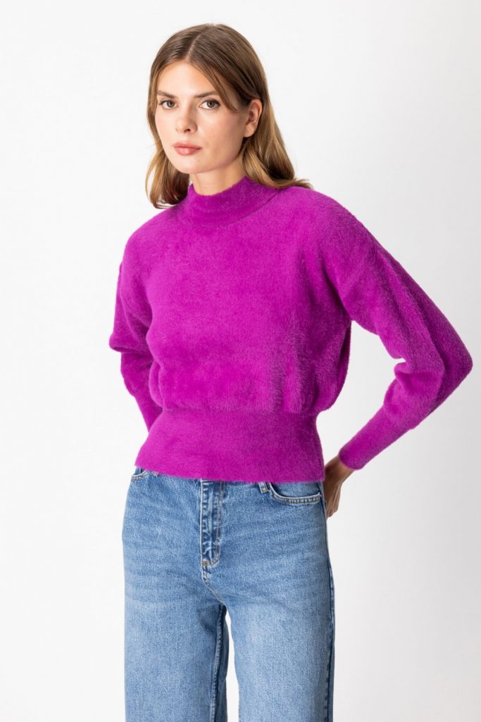 ON TRİKO Dik Yaka Peluş Kazak 63313 - fusya