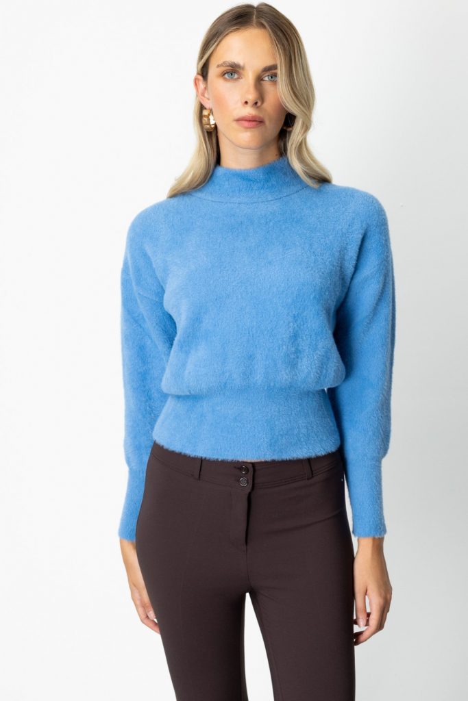 ON TRİKO Dik Yaka Peluş Kazak 63313 - MAVİ
