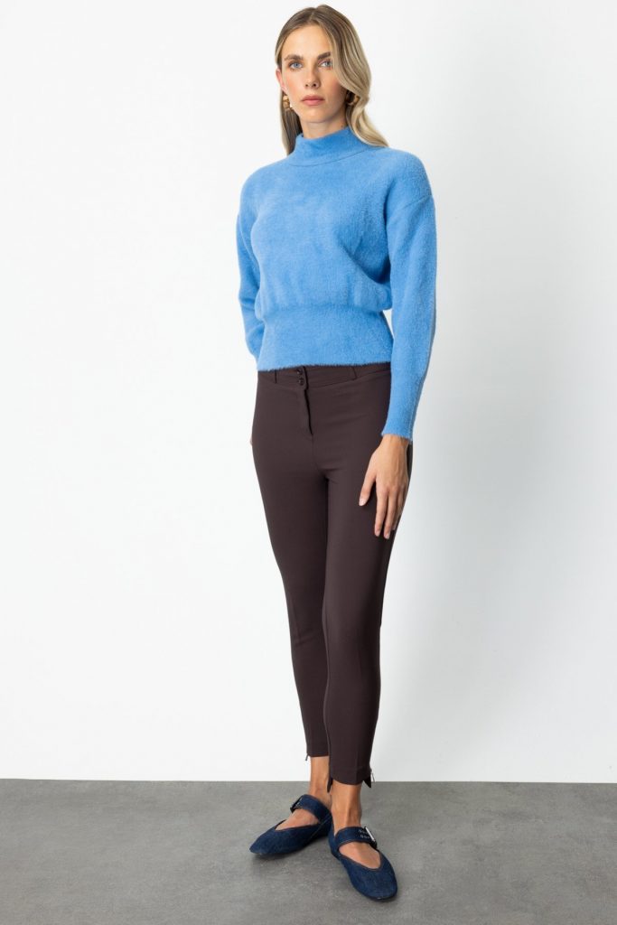 ON TRİKO Dik Yaka Peluş Kazak 63313 - MAVİ