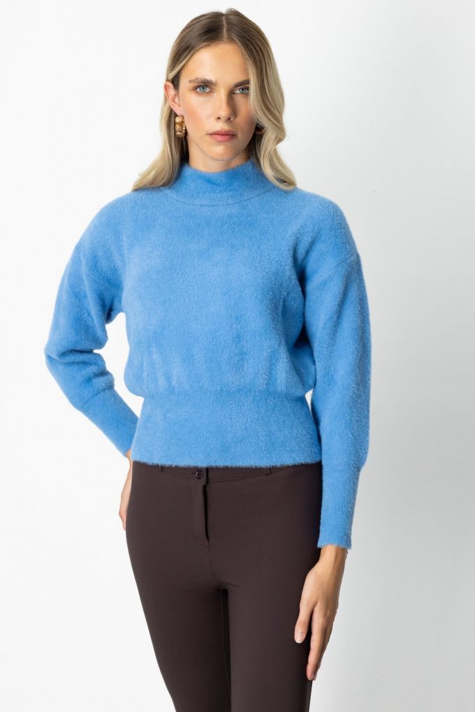 ON TRİKO Dik Yaka Peluş Kazak 63313 - MAVİ