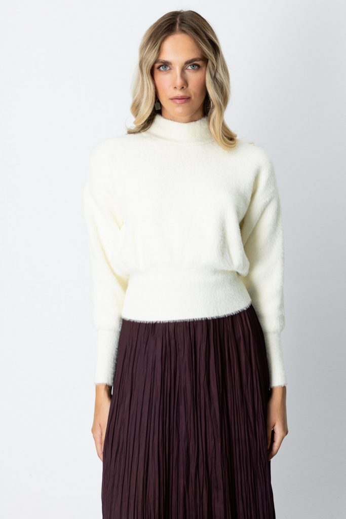 ON TRİKO Dik Yaka Peluş Kazak 63313 - KREM