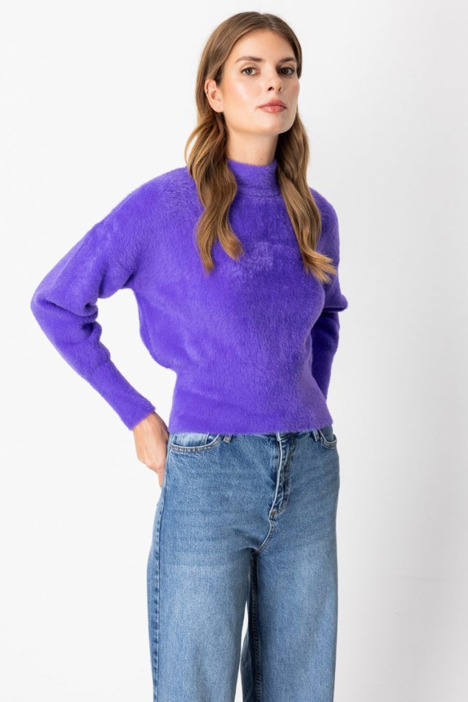 ON TRİKO Dik Yaka Peluş Kazak 63313 - Mor