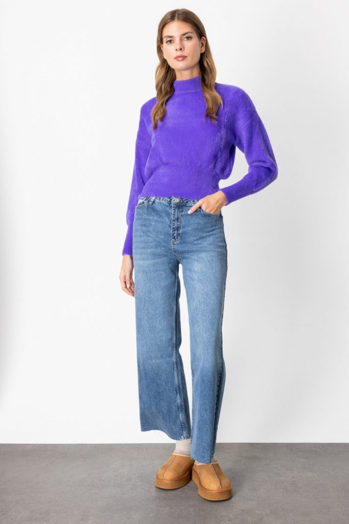ON TRİKO Dik Yaka Peluş Kazak 63313 - Mor