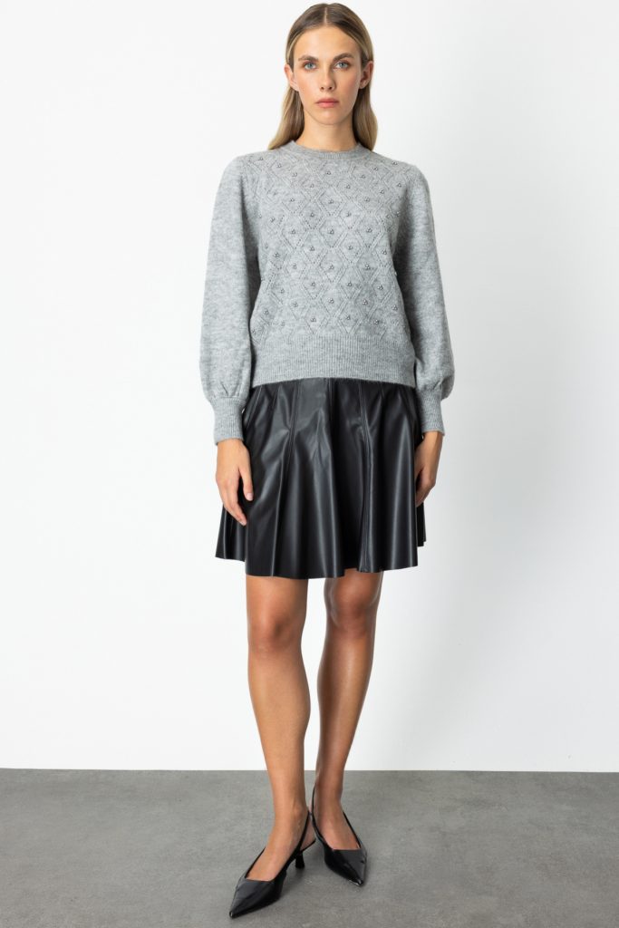 ON TRİKO Sim Detaylı İncili Kazak  63316 - GRİ