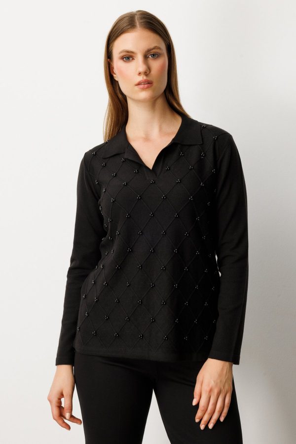 ON TRİKO İnci Detaylı Polo Yaka Triko Kazak 63381