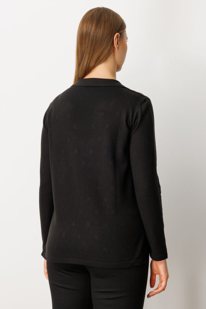 ON TRİKO İnci Detaylı Polo Yaka Triko Kazak 63381 - Siyah