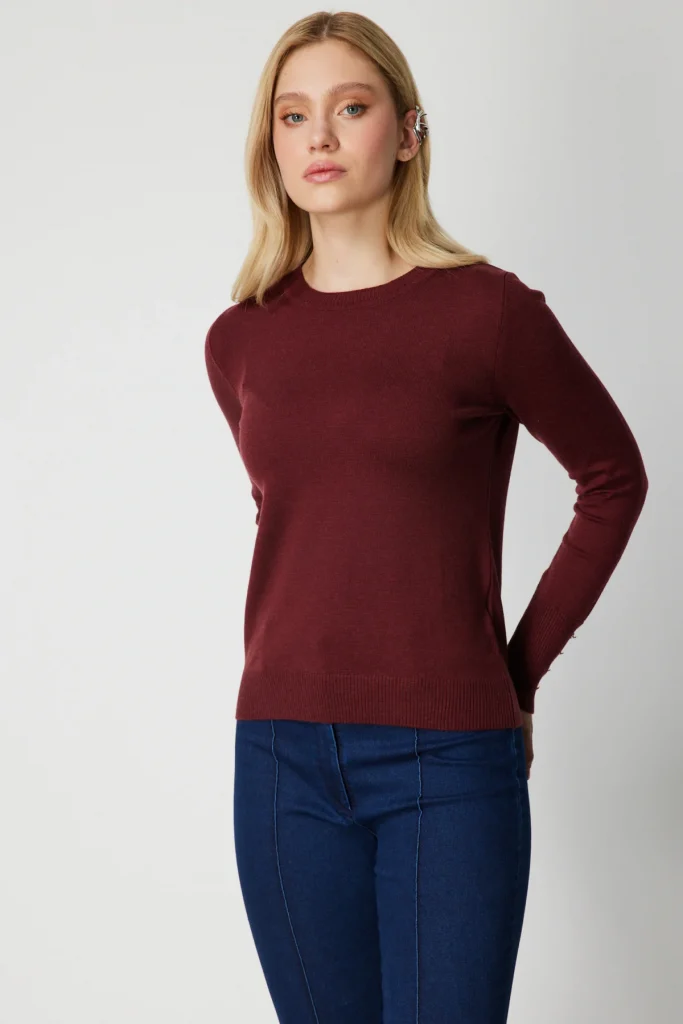 ON TRİKO Sıfır Yaka Basic Triko Kazak  63500 - bordo