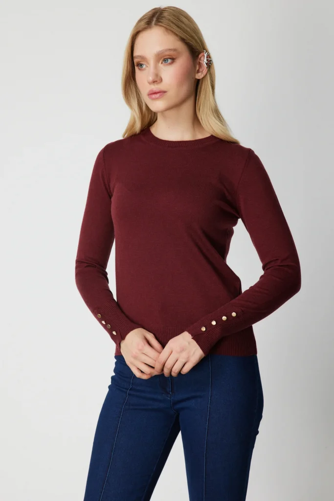 ON TRİKO Sıfır Yaka Basic Triko Kazak  63500 - bordo