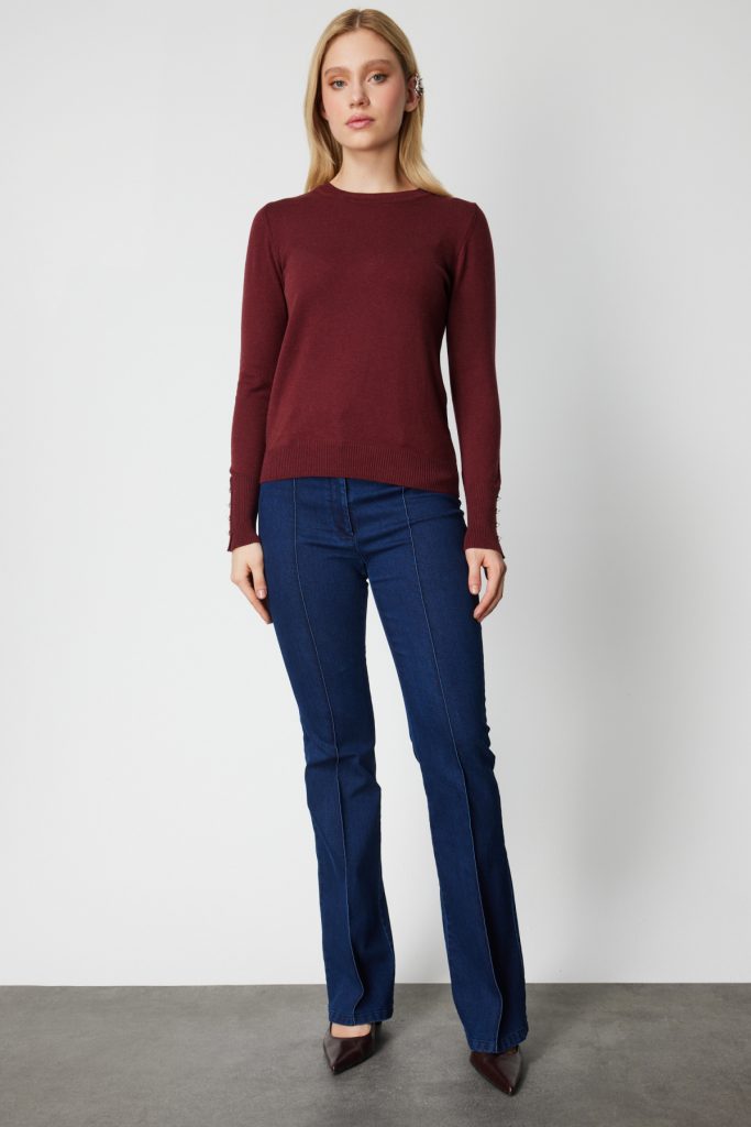 ON TRİKO Sıfır Yaka Basic Triko Kazak  63500 - bordo