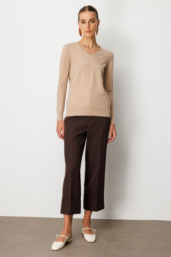 ON TRİKO V Yaka Triko Kazak 63501-26k - BEJ