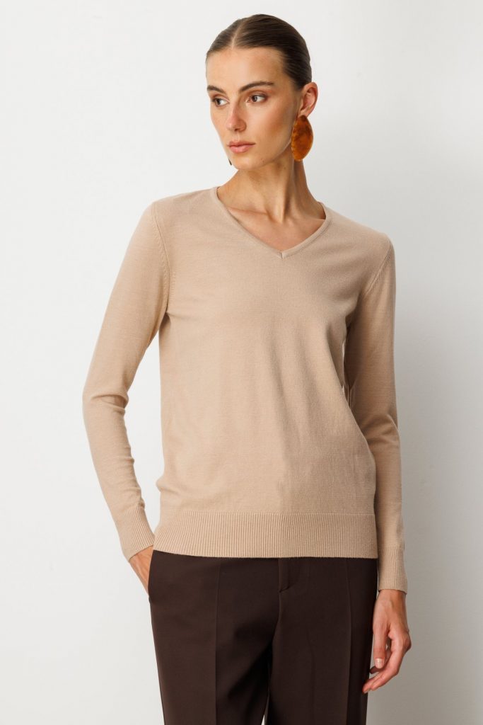 ON TRİKO V Yaka Triko Kazak 63501-26k - BEJ