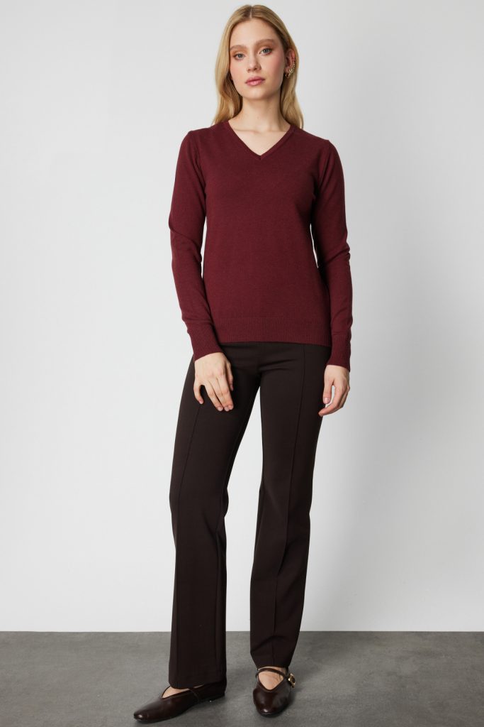 ON TRİKO V Yaka Triko Kazak 63501-26k - bordo