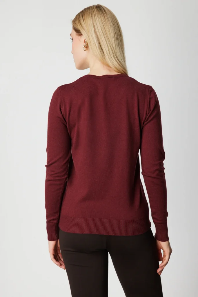 ON TRİKO V Yaka Triko Kazak 63501-26k - bordo