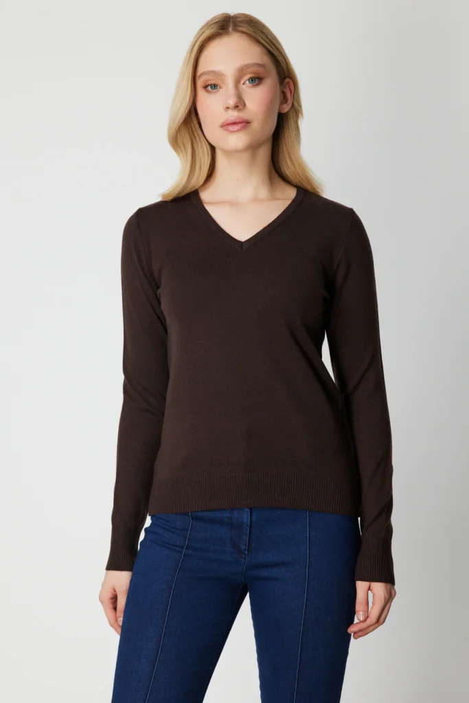 ON TRİKO V Yaka Triko Kazak 63501-26k - kahve