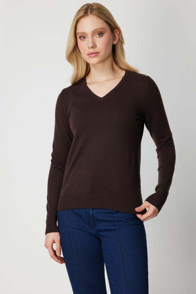 ON TRİKO V Yaka Triko Kazak 63501-26k - kahve