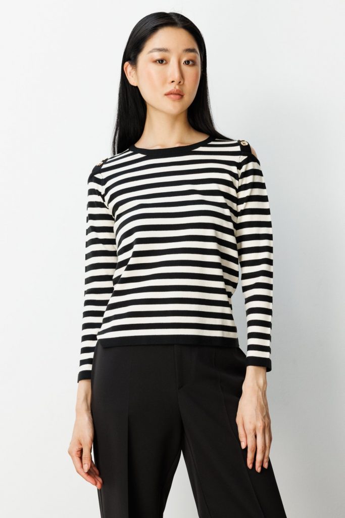 ON TRİKO Omuzları Pencere Detaylı Triko Kazak 65304 - Siyah