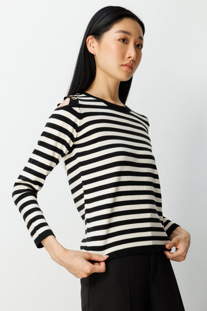 ON TRİKO Omuzları Pencere Detaylı Triko Kazak 65304 - Siyah