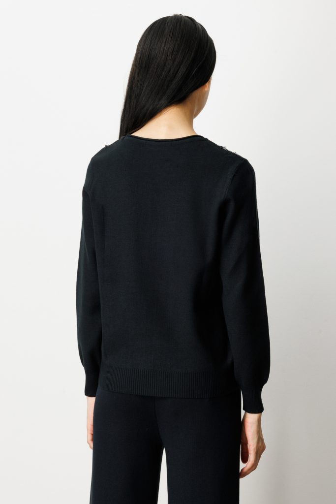 ON TRİKO Sıfır Yaka Püskül Detaylı Triko Kazak 65306 - Siyah