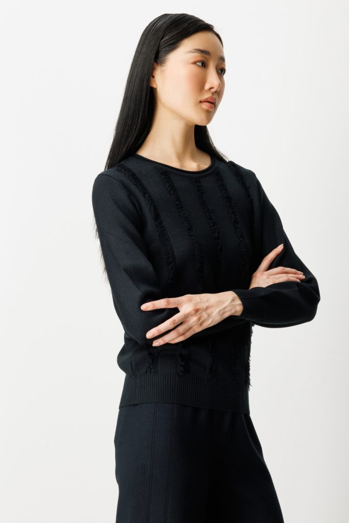 ON TRİKO Sıfır Yaka Püskül Detaylı Triko Kazak 65306 - Siyah