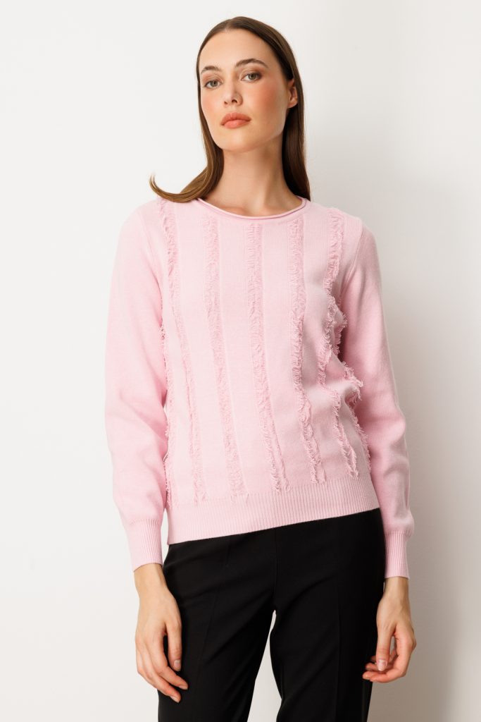 ON TRİKO Sıfır Yaka Püskül Detaylı Triko Kazak 65306 - pembe