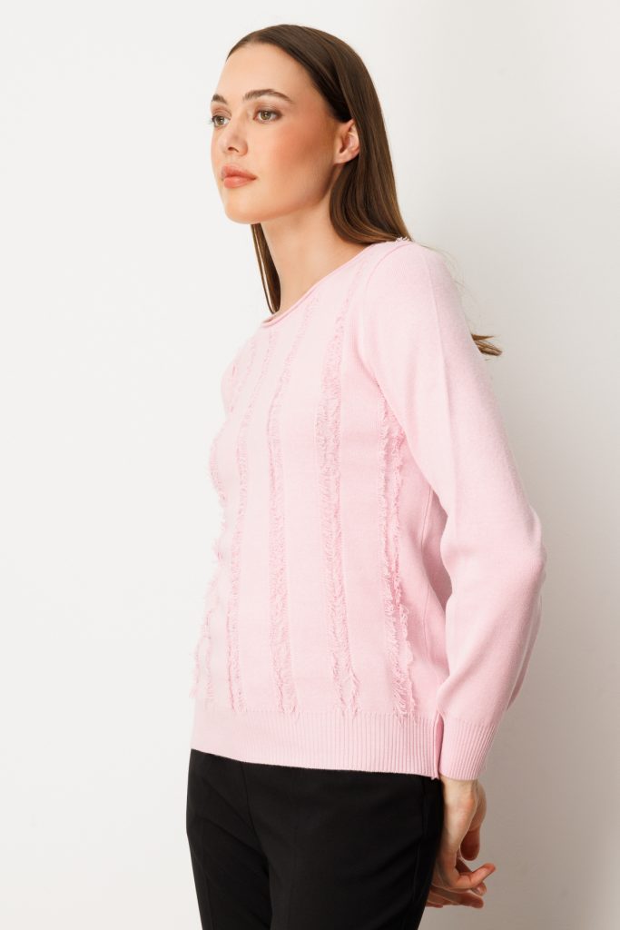 ON TRİKO Sıfır Yaka Püskül Detaylı Triko Kazak 65306 - pembe