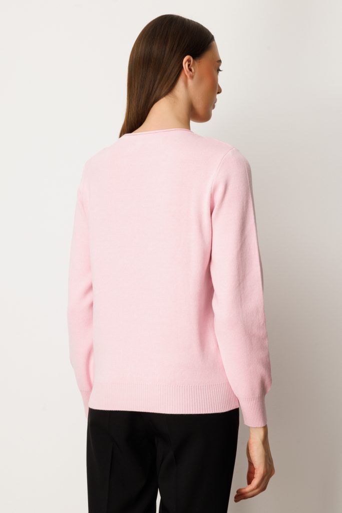 ON TRİKO Sıfır Yaka Püskül Detaylı Triko Kazak 65306 - pembe