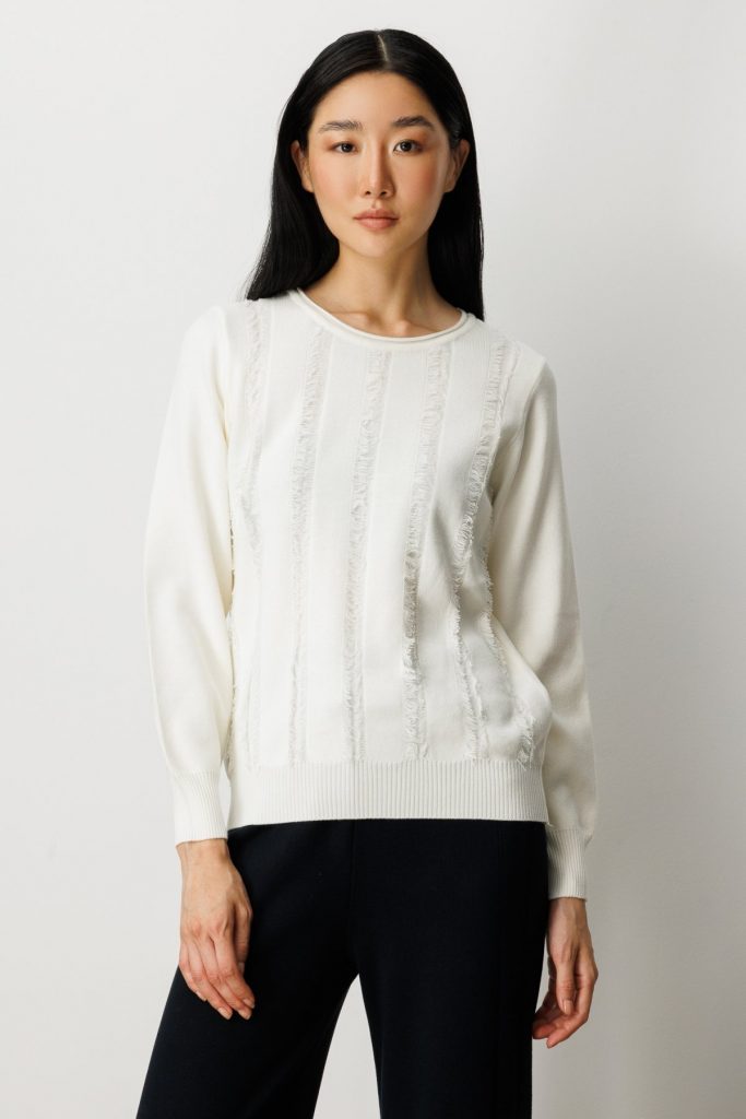 ON TRİKO Sıfır Yaka Püskül Detaylı Triko Kazak 65306 - EKRU