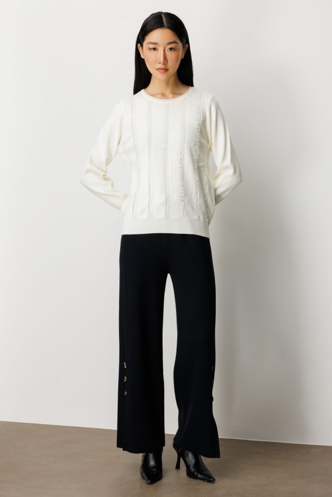 ON TRİKO Sıfır Yaka Püskül Detaylı Triko Kazak 65306 - EKRU