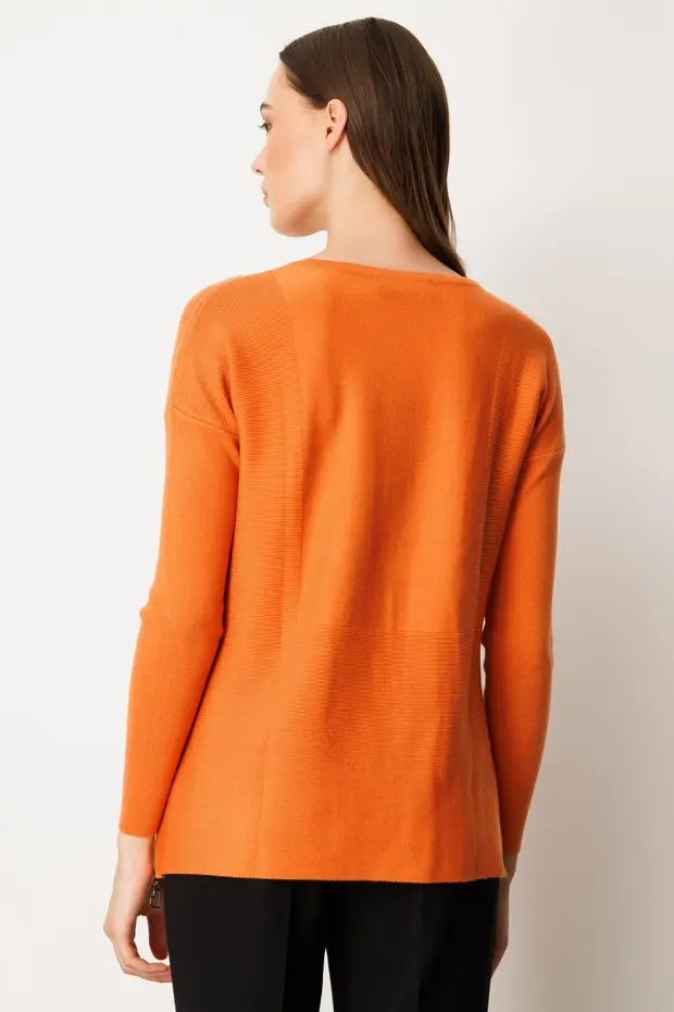 ON TRİKO Yanları Fermuarlı Sıfır Yaka Triko Kazak 65318 - oranj