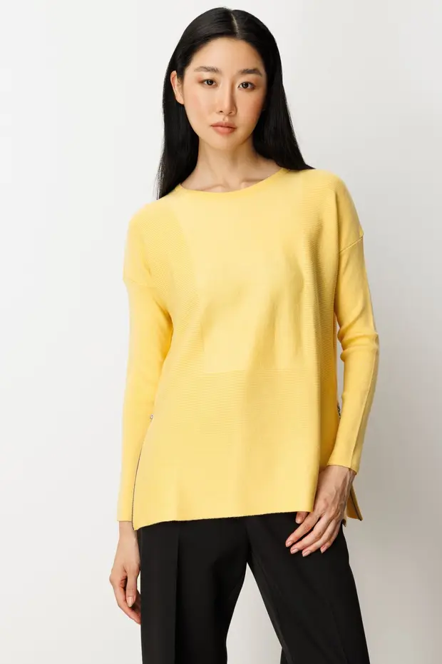 ON TRİKO Yanları Fermuarlı Sıfır Yaka Triko Kazak 65318 - SARI