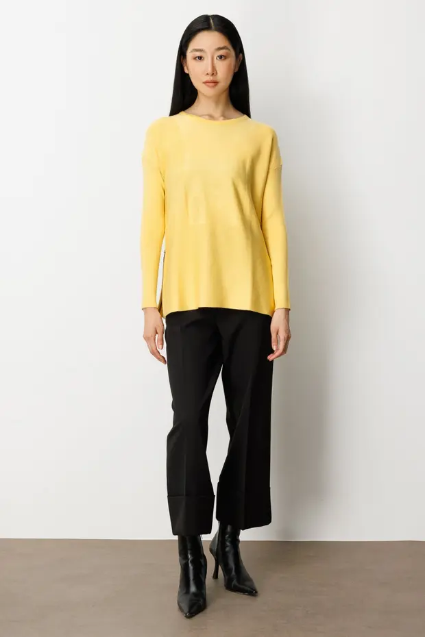 ON TRİKO Yanları Fermuarlı Sıfır Yaka Triko Kazak 65318 - SARI