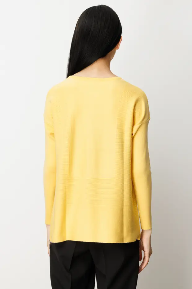 ON TRİKO Yanları Fermuarlı Sıfır Yaka Triko Kazak 65318 - SARI