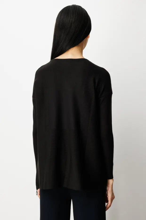 ON TRİKO Yanları Fermuarlı Sıfır Yaka Triko Kazak 65318 - Siyah