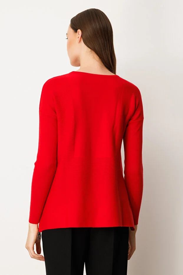 ON TRİKO Yanları Fermuarlı Sıfır Yaka Triko Kazak 65318 - KIRMIZI