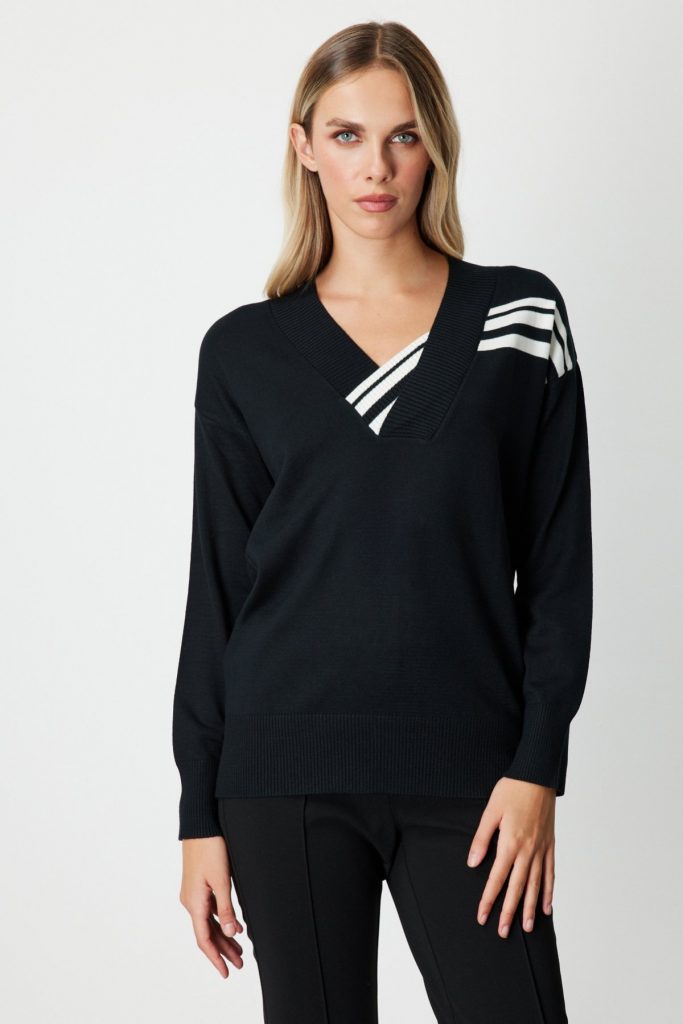 ON TRİKO  Şerit Detaylı Kazak 65327 - Siyah