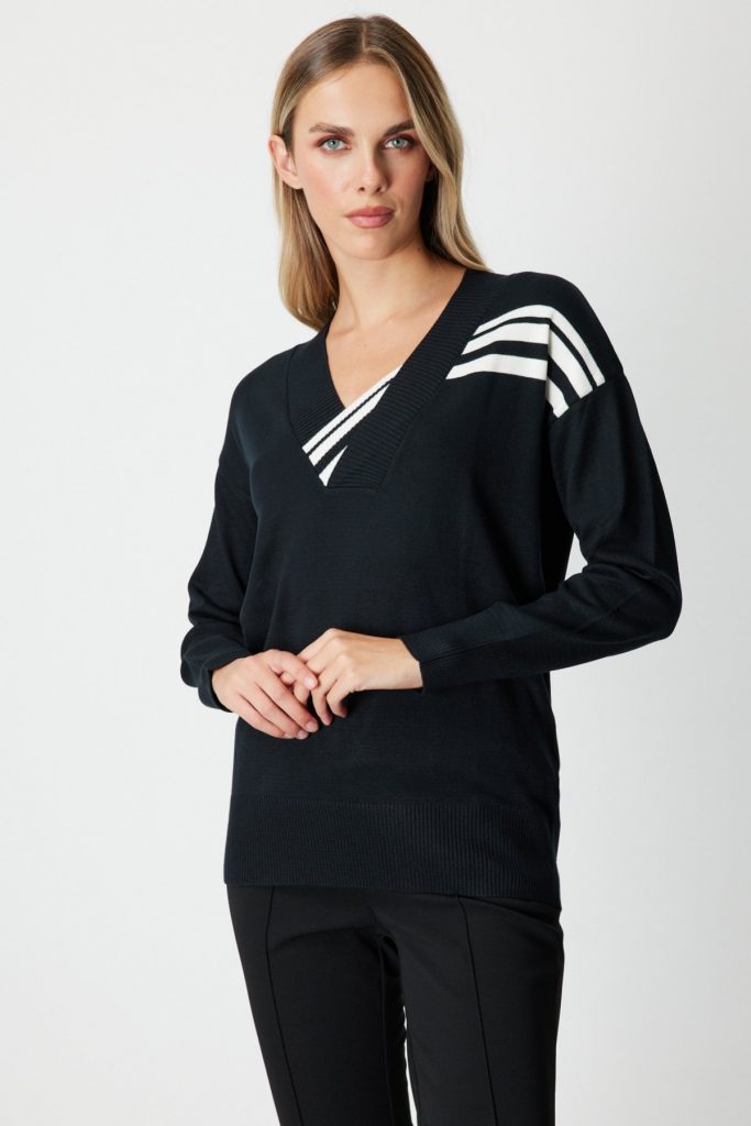 ON TRİKO  Şerit Detaylı Kazak 65327