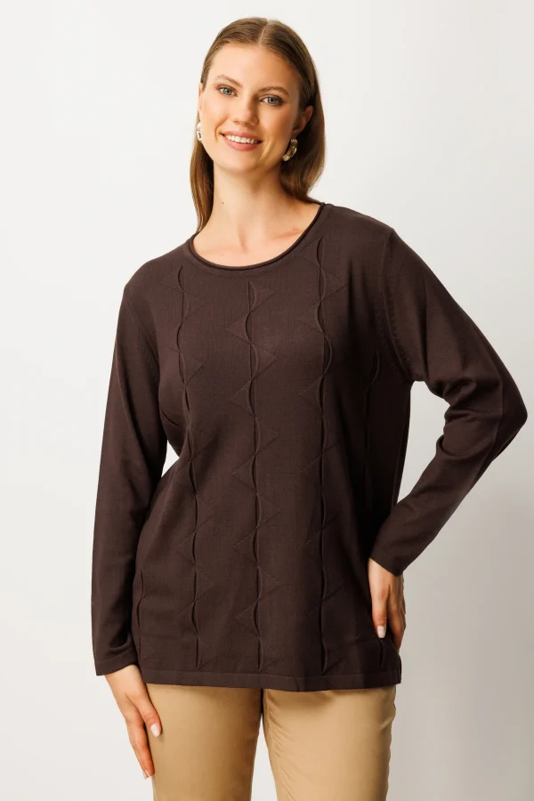 ON TRİKO Kendinden Desenli Triko Kazak 65329