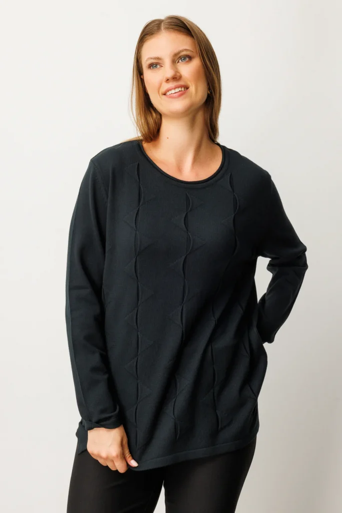 ON TRİKO Kendinden Desenli Triko Kazak 65329 - Siyah