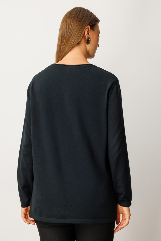 ON TRİKO Kendinden Desenli Triko Kazak 65329 - Siyah