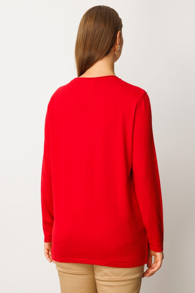 ON TRİKO Kendinden Desenli Triko Kazak 65329 - KIRMIZI