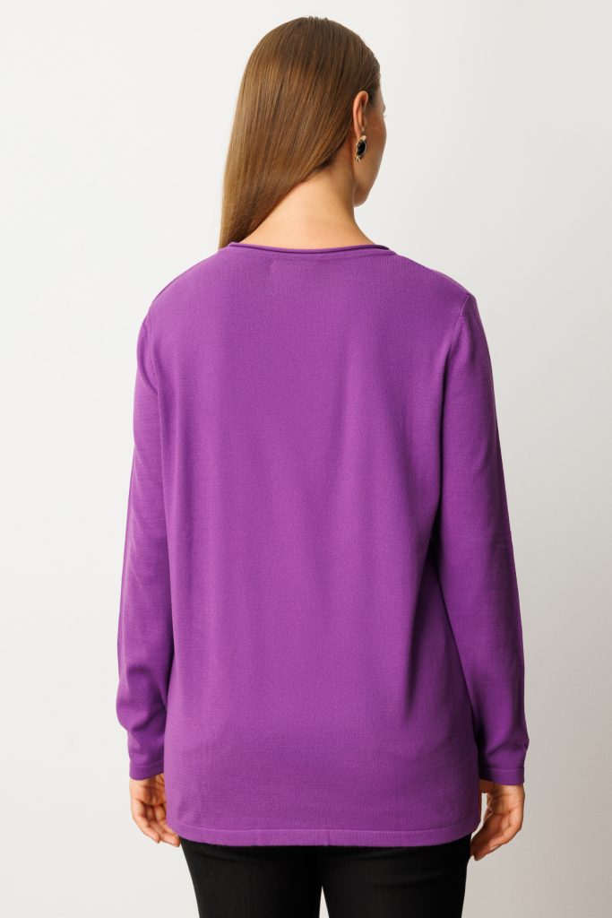 ON TRİKO Kendinden Desenli Triko Kazak 65329 - Mor