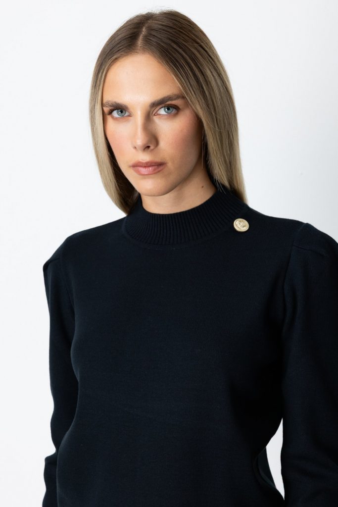 ON TRİKO Dik Yaka Düğme Detaylı Kazak 65331 - Siyah